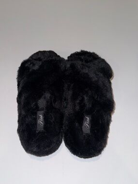 PINK Fuzzy Black Slide Slippers Never Worn